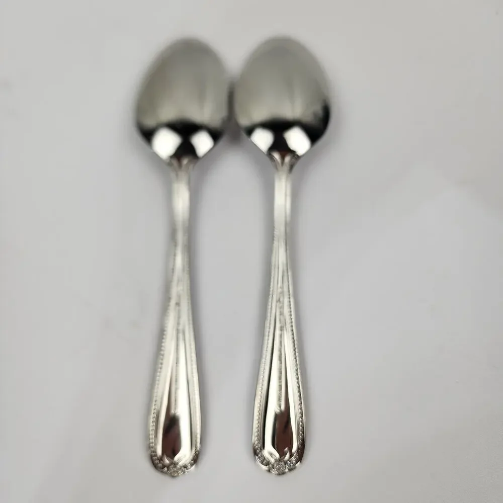 2 Temp-Tations 18/10 by Tara Old World Bead Stainless Round Tip Soup Tablespoons